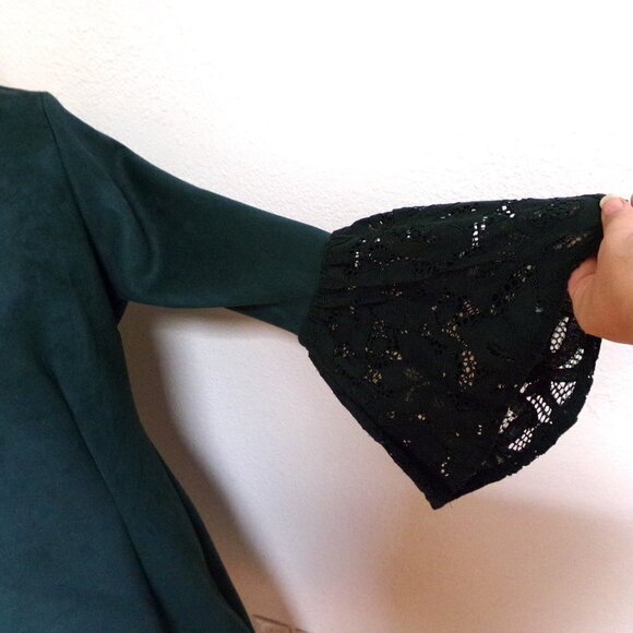 Nanette By Nanette Lepore Green Dress with Lace Bell Sleeves - Picture 4 of 6